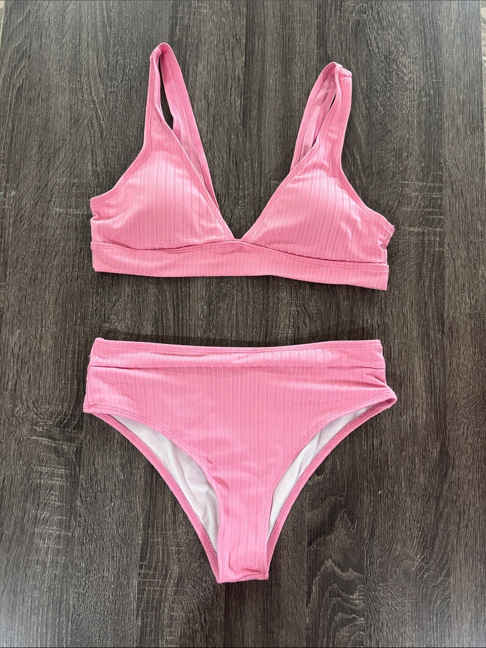Ribbed Pink Two-Piece Bikini Set